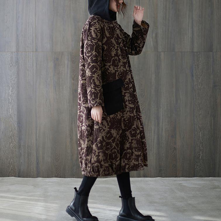 WW | Oversize Wintermäntel Schokoladendruck Kapuzen Taschen Mäntel
