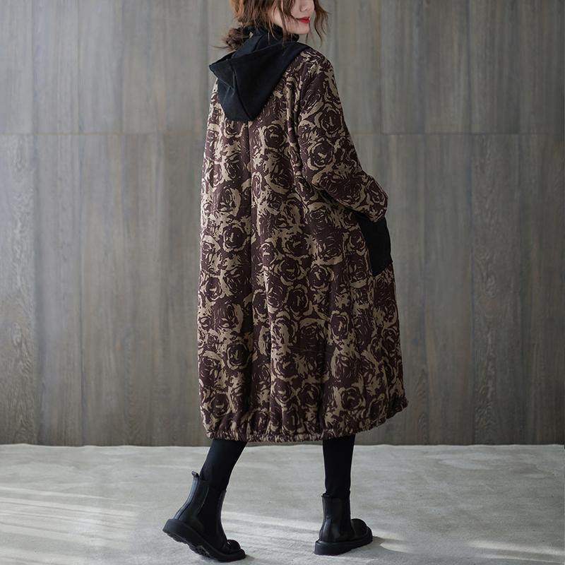 WW | Oversize Wintermäntel Schokoladendruck Kapuzen Taschen Mäntel