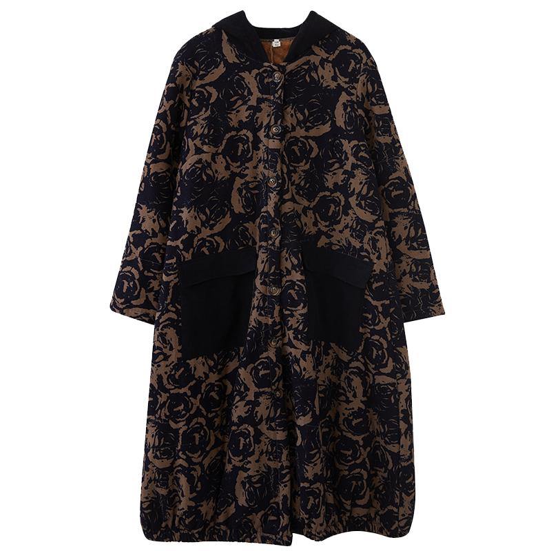 WW | Oversize Wintermäntel Schokoladendruck Kapuzen Taschen Mäntel