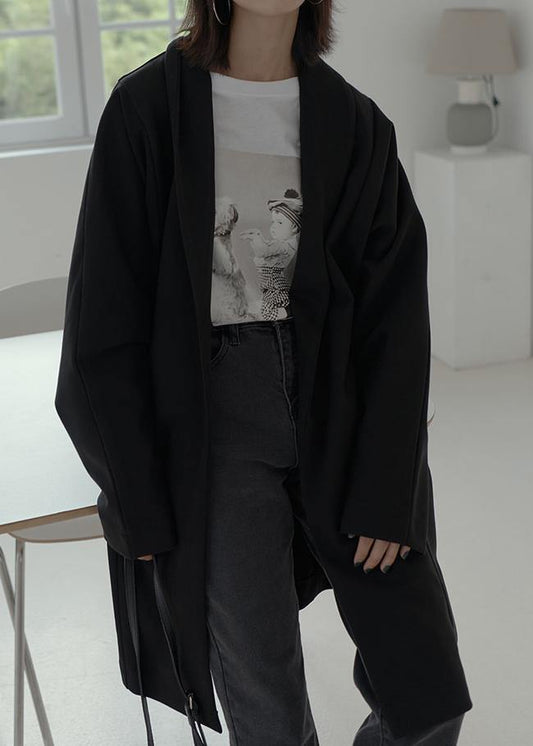 WW | Oversized Winter Jackets Black Batwing Sleeve Pockets Woolen Outerwear