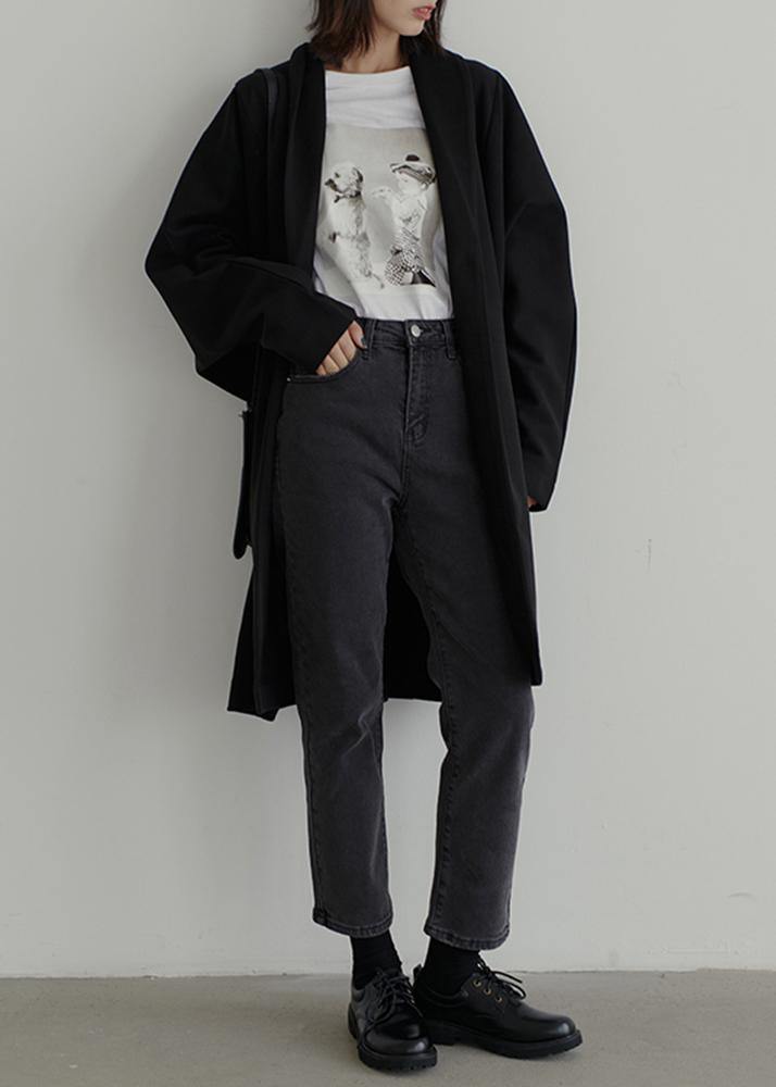 WW | Oversize Winterjacken schwarz Batwing-Ärmel Taschen wollene Outerwear