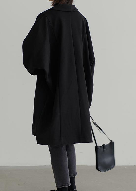 WW | Oversize Winterjacken schwarz Batwing-Ärmel Taschen wollene Outerwear