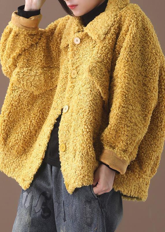 WW | Plus Size Mäntel gelb Revers Button Wollmäntel