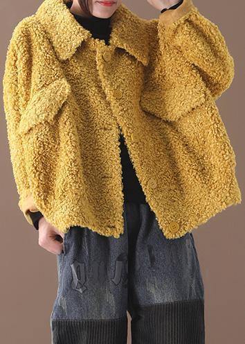 WW | Plus Size Yellow Lapel Button Wool Coats