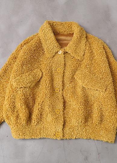 WW | Plus Size Yellow Lapel Button Wool Coats