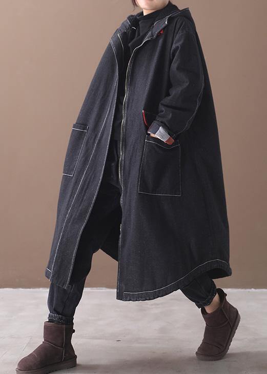WW | Plus-Size-Bekleidung Jacken & Mäntel Kapuzenübermantel Denim Schwarz zwei Taschen Parkas für WW