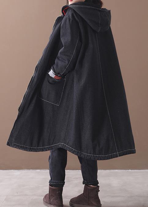 WW | Plus-Size-Bekleidung Jacken & Mäntel Kapuzenübermantel Denim Schwarz zwei Taschen Parkas für WW