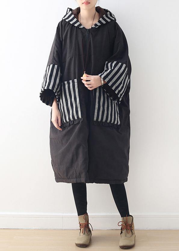 WW | Plus-Size-Bekleidung warmer Wintermantel mit Kapuze schwarze Patchwork-Mäntel