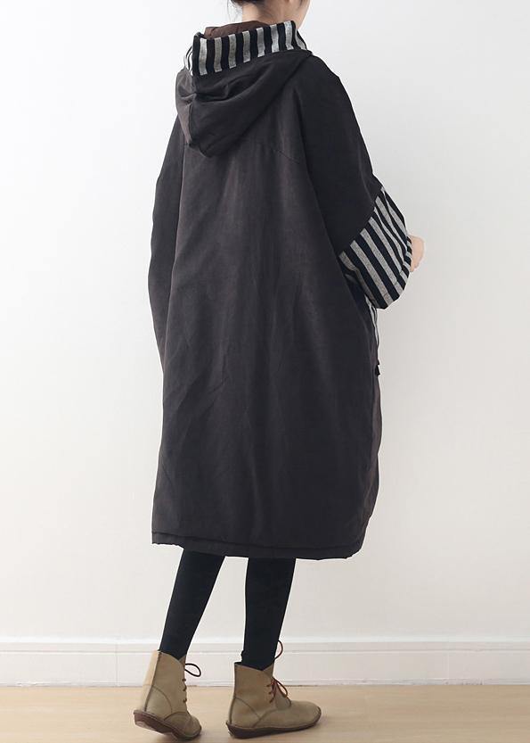 WW | Plus Size Clothing Warm Winter Coat with Hood Black Patchwork Coats