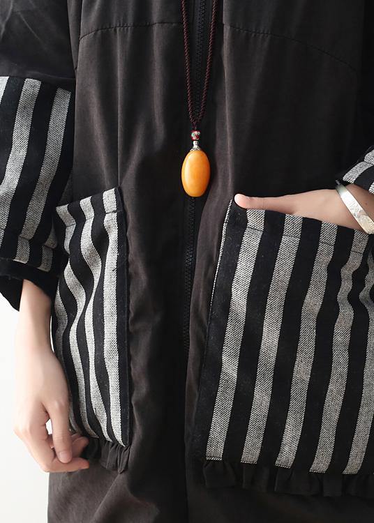 WW | Plus Size Clothing Warm Winter Coat with Hood Black Patchwork Coats