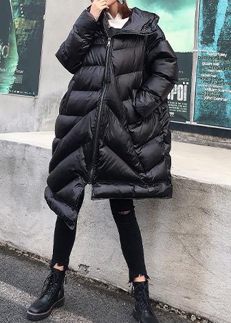WW | Plus Size Winter Coats Black Hood Zipper Women's Parkas