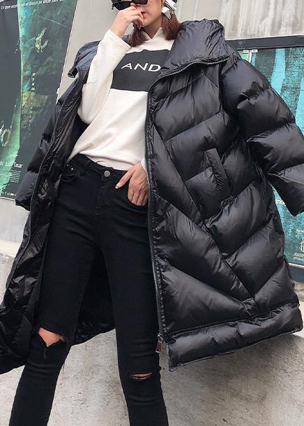 WW | Plus-Size Wintermäntel schwarze Kapuze Reißverschluss Damen Parkas