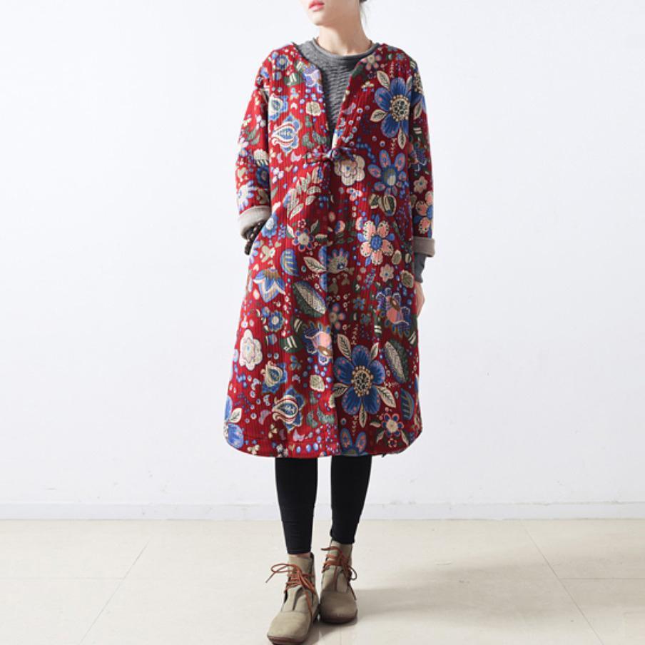 WW | roter Baumwollmäntel lässiger Maximantel Elegante lange Mäntel floral