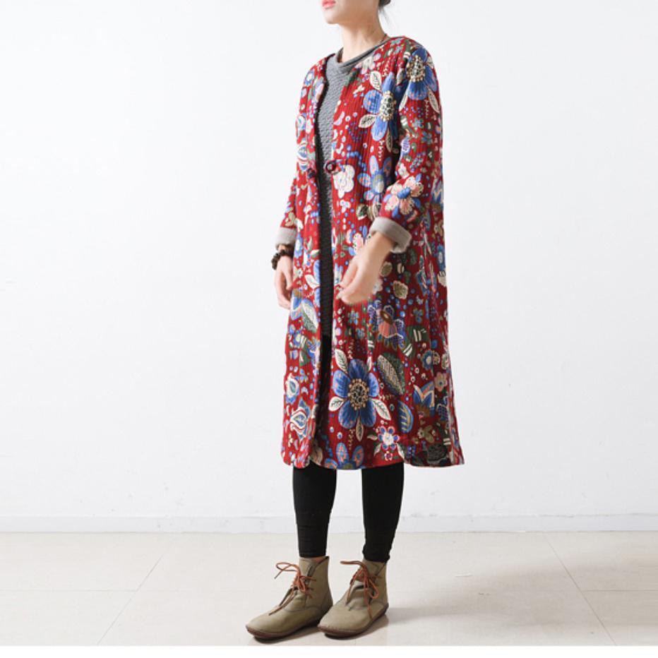 WW | roter Baumwollmäntel lässiger Maximantel Elegante lange Mäntel floral