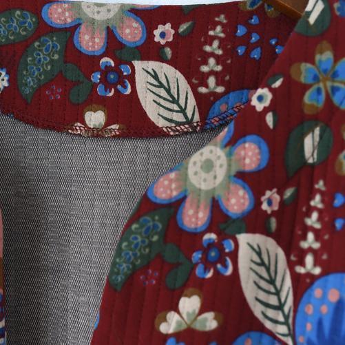 WW | roter Baumwollmäntel lässiger Maximantel Elegante lange Mäntel floral
