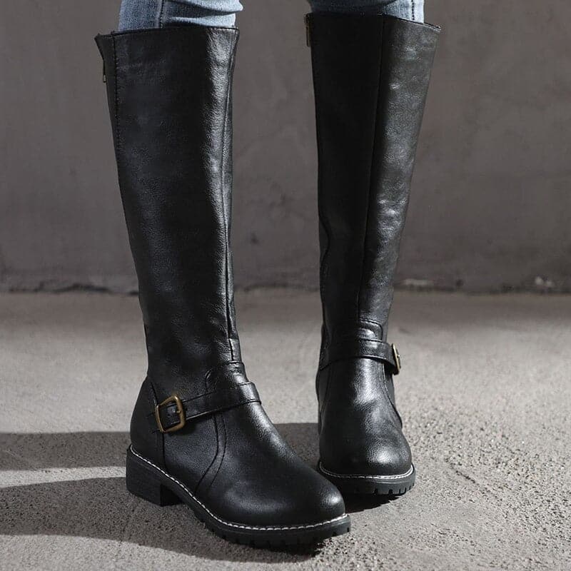 WW | Knöchelhohe Stiefel Lederlook Elegantes Design Schnalle Und Reißverschluss Komfortabsatz
