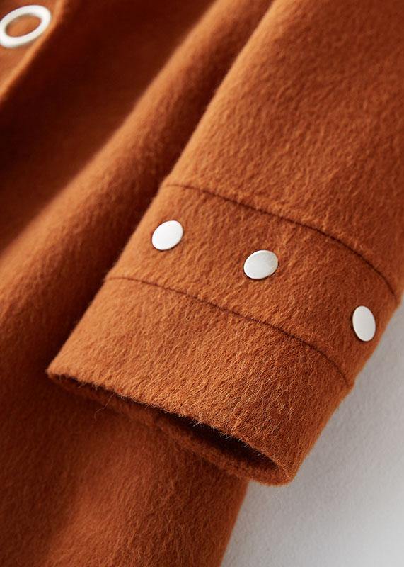 WW | trendige Plus-Size mittelgroße Jacken Mantel braun Reverskragen Wollmäntel