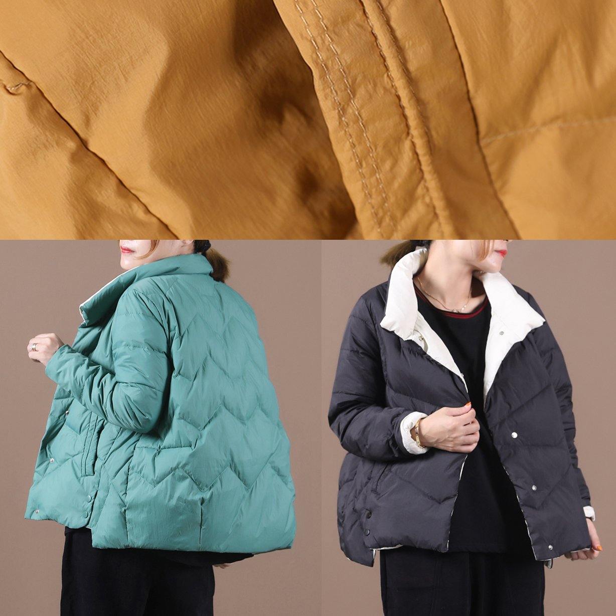WW | gelber Enten-Daunenmantel Locker sitzende Schneejacken Stehkragen Taschen Luxuriöser Overcoat