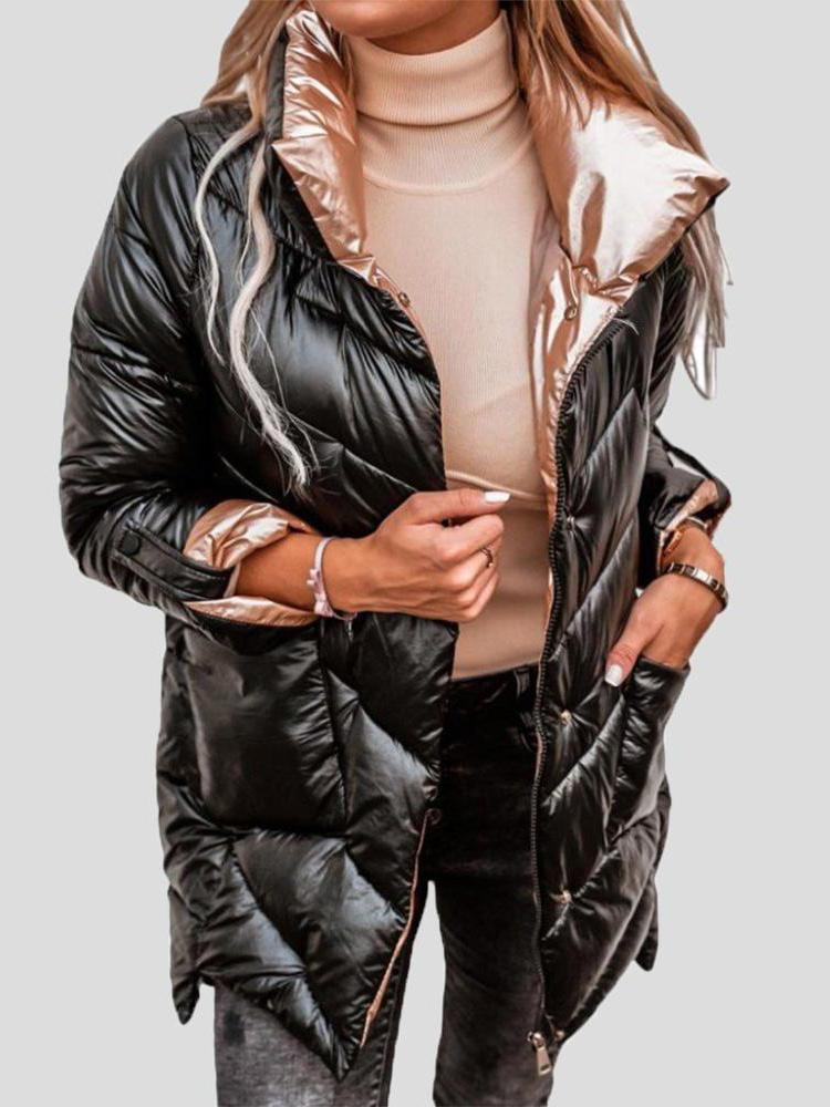 WW | Solid shiny cotton jacket with zipper