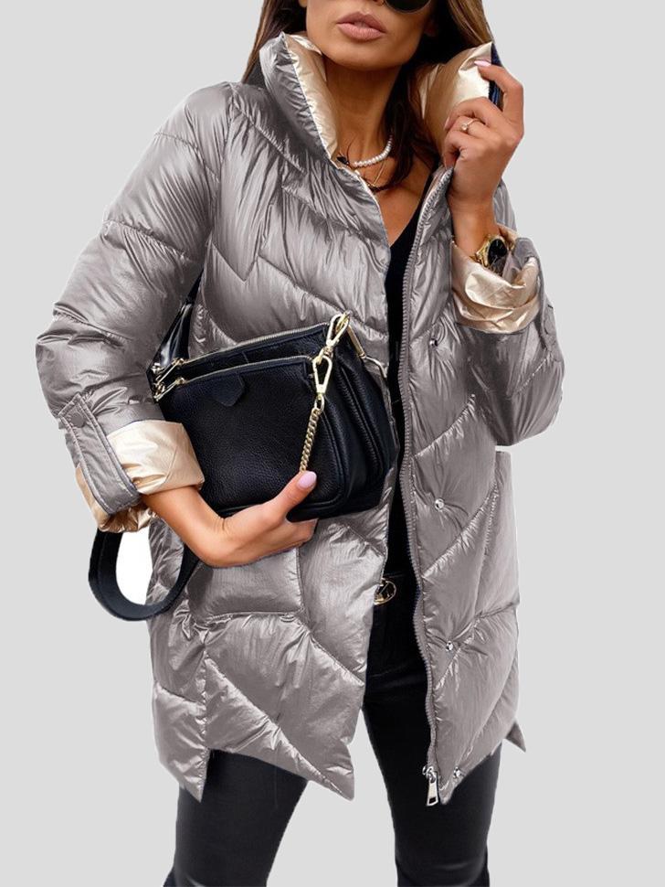 WW | Solid shiny cotton jacket with zipper