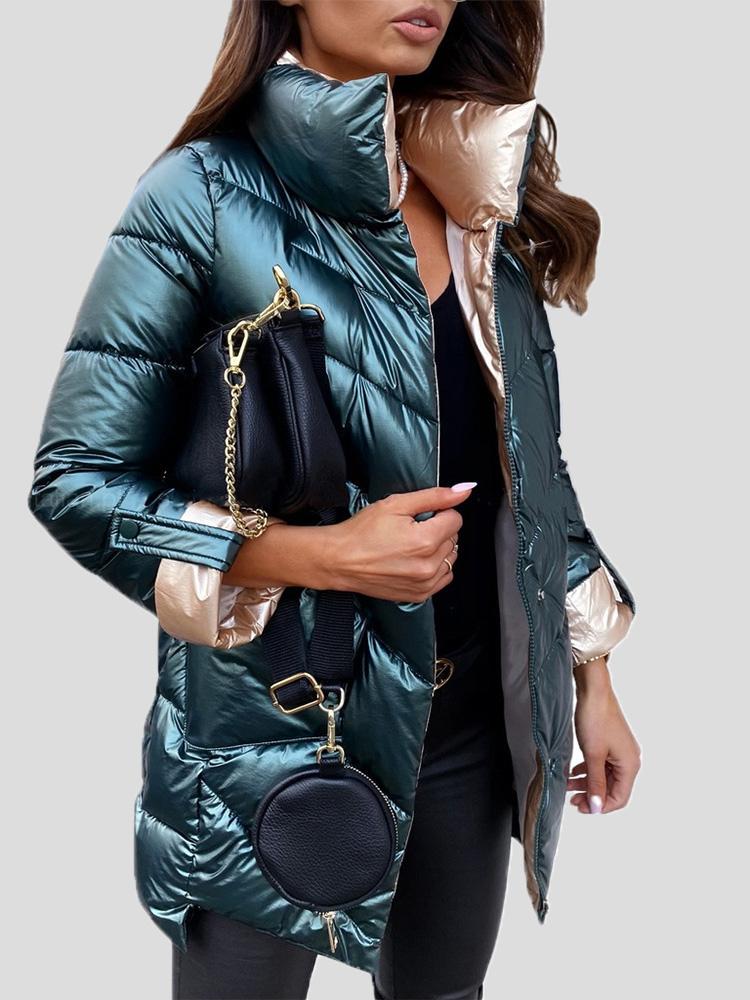 WW | Solid shiny cotton jacket with zipper