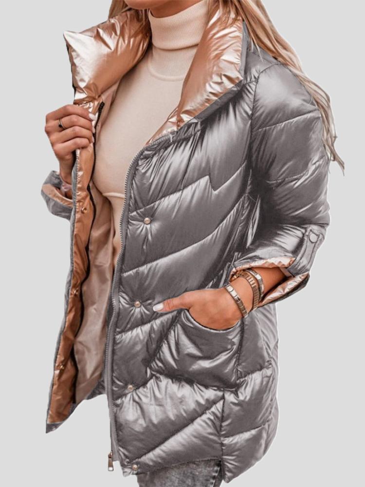 WW | Solid shiny cotton jacket with zipper