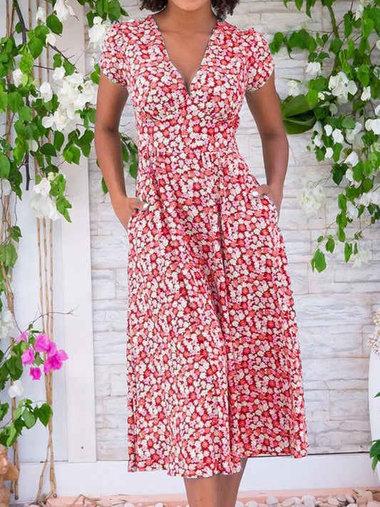 WW | Women's Dresses Bohemian Print V-Neck Pocket Dress