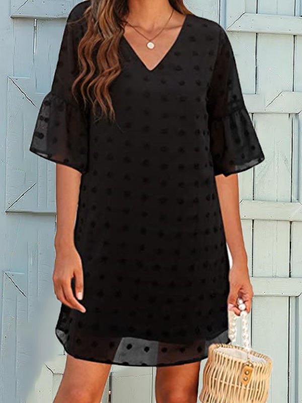WW | Frauen Kleider Unifarben Jacquard Punkte Chiffon Kurzarm Kleid