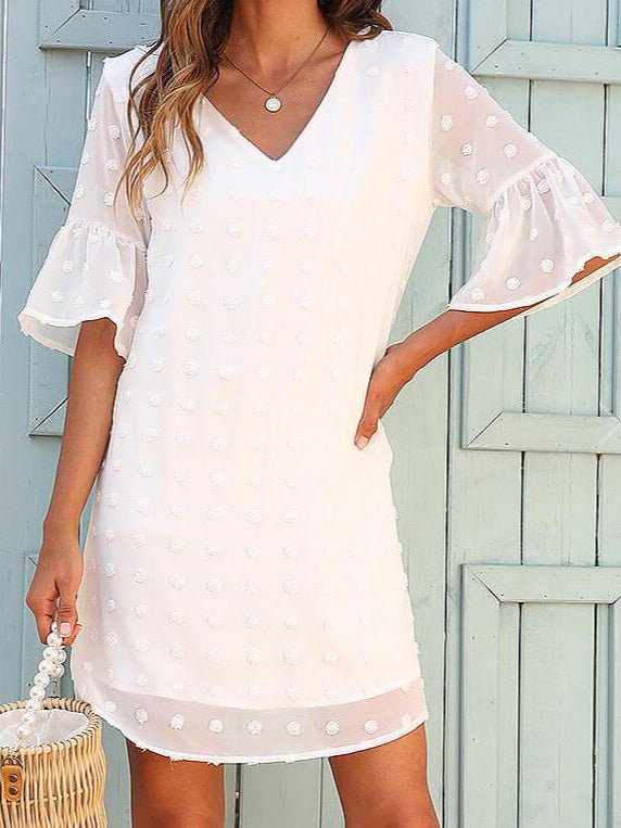WW | Frauen Kleider Unifarben Jacquard Punkte Chiffon Kurzarm Kleid