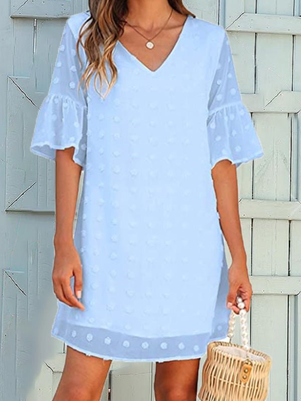 WW | Frauen Kleider Unifarben Jacquard Punkte Chiffon Kurzarm Kleid