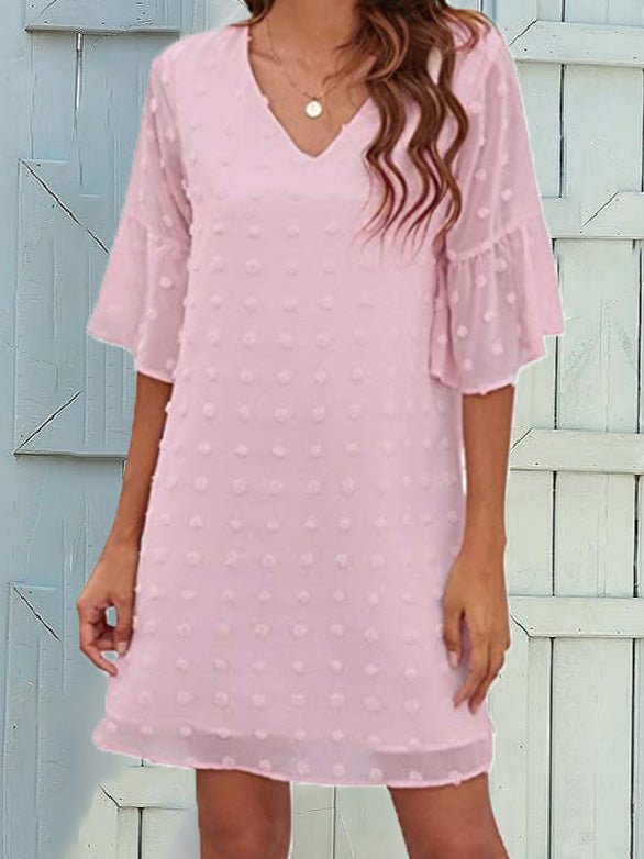 WW | Frauen Kleider Unifarben Jacquard Punkte Chiffon Kurzarm Kleid