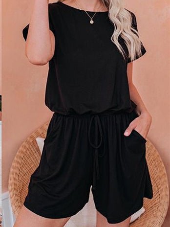 WW | Women's Jumpsuits Solid Short Sleeve Lace-Up Casual Jumpsuit
