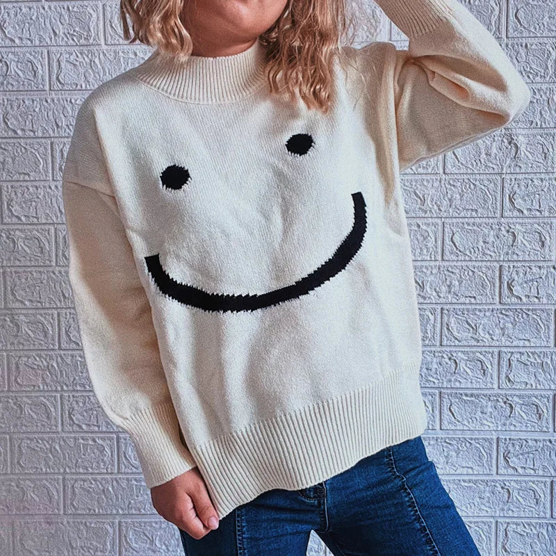 WW |  Herbst Niedliches Smiley-Muster Langarmshirt