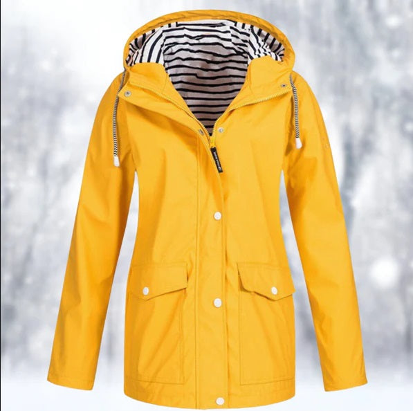 WW | Raincoat Waterproof with Hood Zipper and Snap Closure Lined Interior