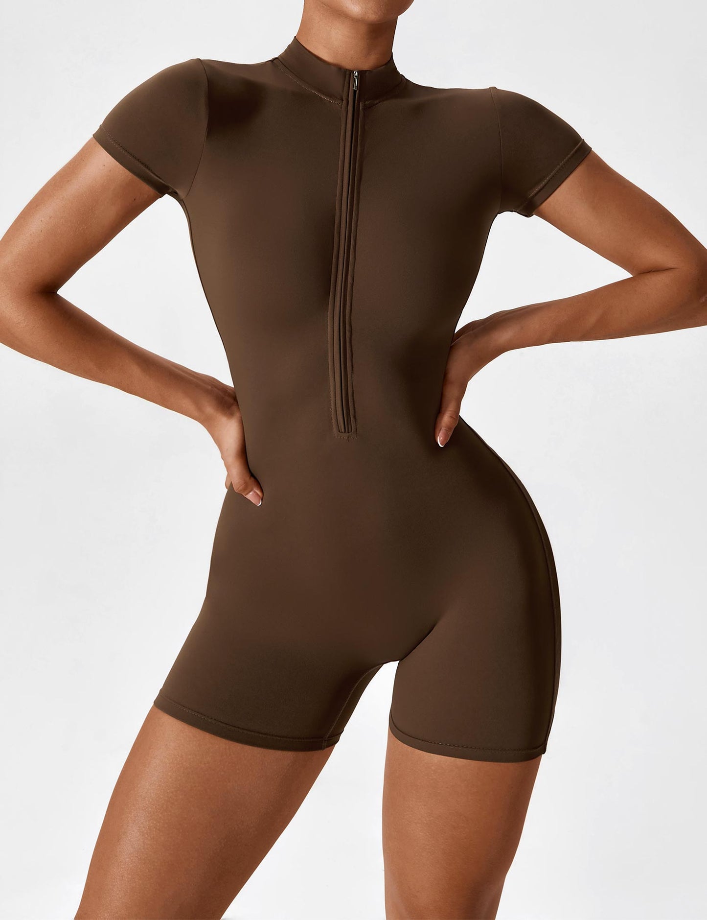 WW | Nahtloser Kurzarm Zip Jumpsuit