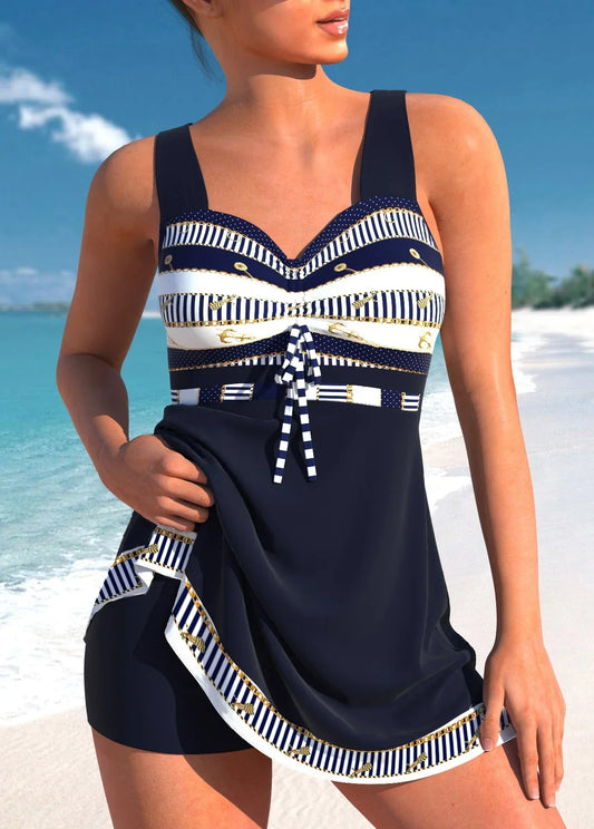 WW blauer, schmaler, leichter Patchwork-Tankini