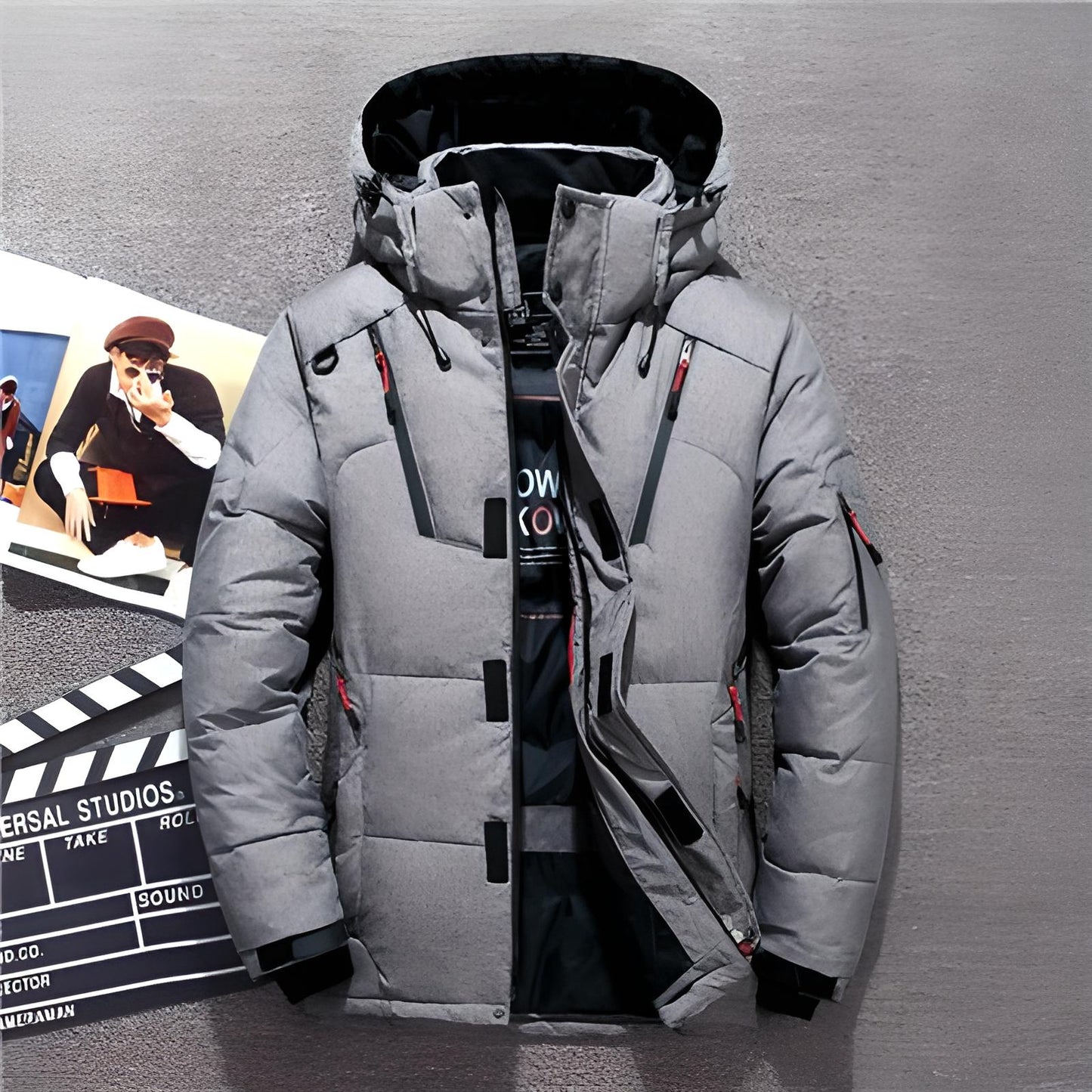 WW | Water-Repellent Down Jacket with Hood & Zipper Pockets, Warm & Padded